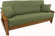 Solid Twill 8 to 9-inch Full Futon Cover Set with Two 18-inch Throw Pillows (Set of 3) - Sage