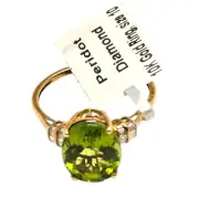 LUXORO 10K Yellow Gold Natural Green Gold Peridot Diamond Ring Size 10