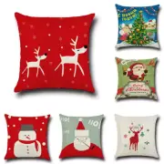 Cotton Xmas Throw Pillow Case Santa Tree Deer Christmas Cushion Cover