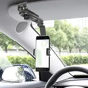 QYING Sun Visor Car Phone Holder，1080° Multifunctional Sun Visor Universal 360 Rotating Rear View Mirror Phone Holder, Foldable Cell Phone Mount Clip for All Mobile Phones