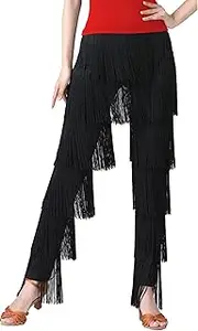 [FEOYA] Women’s Fringe Latin Dance Pants Tassel Ballroom Dance Rumba Tango Salsa Practice Pants