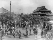 Religion streetlife a crowd folling the shrine in a matsuri 1910 OLD PHOTO