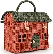KOLWOVEN Rattan Storage Basket with Lid - Mouse in a Box - Small Doll House - Decorative Hand Woven Shelf Organizer - Cute Handmade Handcrafted Gift Decoration Artwork Wicker (Moss Green)