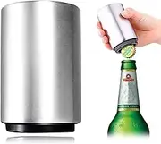 Beer Bottle Opener with Magnetic Cap Catcher, Push Down Bottle Cap Opener (New Version) (Silver)