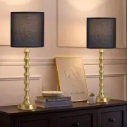 Set of 2 Gold Table Lamps, 30.5" Electroplated Gold Bamboo Base with 30" Black