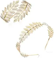 [Sanfenly] Greek Goddess Headband Arm Cuff Bridal Jewelry Set Roman Laurel Leaf Branch Crown Armlet Upper Arm Band Bracelet Adjustable