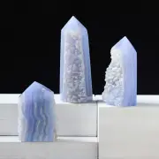 Natural Blue Chalcedony Geode Crystal Quartz Tower Healing Mineral Specimen