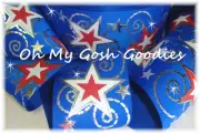 LAST 1 - 5 YARD - 3" ROYAL RED WHITE STAR BLING SILVER SWIRL GROSGRAIN RIBBON