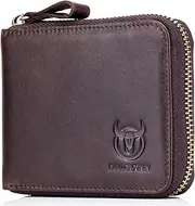 [BULLCAPTAIN] Mens Genuine Leather Zipper Wallet RFID Blocking Bifold Secure Zip Around Wallets Multi Credit Card Holder Purse, brown, Small, Simplicity