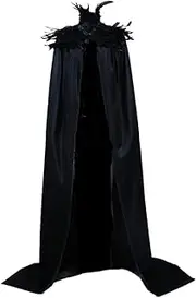 Yoodeet Gothic Black Witch Velvet Cloak Feather Stand Collar High Necked Feather Scarf Cloak Women Costume Robes Party Costume Extra Long Cape