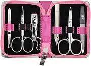 3 Swords Germany - brand quality 6 piece manicure pedicure kit set for professional finger & toe nail care with synthetic leather case - Made in Germany - pink