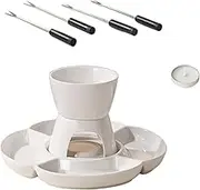 Chocolate Fondue Set - Ceramic Melting Chocolate Warmer with Fork and Tray for Dipping - Candle Heating Melt Hot Pot Bowl Set for Cheese, Chocolate, Candy
