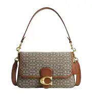 NWT Coach Tabby Brass/Cocoa Burnished Soft Shoulder Bag Micro Signature Jacquard