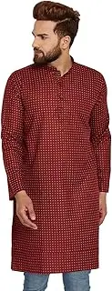 [Sojanya] Men's Cotton Linen Printed Kurta Red