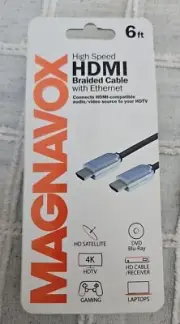 Magnavox High Speed HDMI Braided Ethernet Cable 6 Ft. HDTV Gaming SEALED NEW