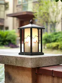 在飛比找Yahoo!奇摩拍賣優惠-戶外防水柱頭燈圍墻燈太陽能庭院燈新中式別墅大門花園柱子燈柱燈