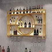 Metal Wall Mounted Bar Shelf with Lights and Wine Glass Holder, Gold 39.3 Inch, Perfect for Kitchen or Living Room Liquor Bottle