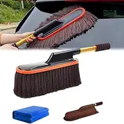 Nicetopu Car Duster with Extendable Telescoping Handle, Cars Dusters Exterior Scratch Free, Washing Brush with Long Handle, Microfiber Dusters, Comes with Brush Box and Towel (Coffee)