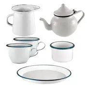 6pc Urban Style Enamel Classic/Vintage Tea Dining Kitchen Serving Set White