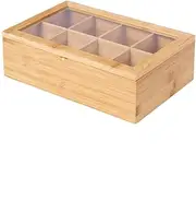 Sherwood Bamboo Tea Box Wood Organizer 8 Slot Container Chest Holder Tea Bag Storage Compartments Durable Eco-Friendly 8 Divider Compartments Top Lid - Small Accessories - Stylish Storage Solution