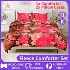 3 Pieces Quilt Comforter Woolen Fleece Bedspread Weighted Throw Blanket Queen K