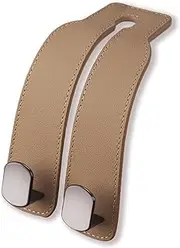 Jayanes Genuine Leather Car Purse Hook - Flexible Car Seat Back Storage Hook for Purses and Bags, Universal Headrest Hooks for Car, Upgraded Car Purse Holder Hanger for Head Rest (Beige-1 Pack)