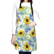 Kitchen Cooking Apron with 2 Pockets for Women Flowers With Green Backgournd