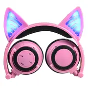 Catzon Kids Wireless Headphones Bluetooth Over Ear with Only Cat Ears LED Glowing Kids Headsets for Girls Boys-Pink