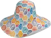 [Yoogain] Retro Hexagonal Honeycomb Foldable Women Hats for Summer for Vacation Accessories Decorative Golf Hats for Womens Running Beach Must sombreros de Playa para Mujer, Retro Hexagonal Honeycomb, One Size