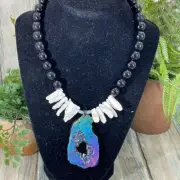 Adorned Crown Artisan assemblage druzy stick Pearl beaded statement necklace