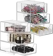 SUMTree 2 Pcs Clear Acrylic Drawers with 3 Layers Stackable Storage Drawers Desktop Small Drawers Storage Unit, Small Chest of Drawers for Stationery, Cosmetic, Bathroom, Crafts, Jewelry, 7.9*8.9*13cm