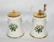 VINTAGE SET OF LENOX HOLIDAY PATTERN SALT SHAKER & PEPPER GRINDER SET NEW