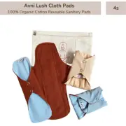 Avni Lush Certified 100% Organic Cotton Washable Cloth Pads, 2 L + 2 XL Pack of