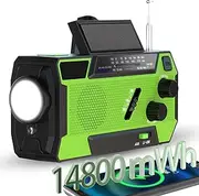 Emergency Radio 4000mAh Solar Hand Crank AM/FM/NOAA Portable Weather Radio with Phone Charger, LED Flashlight, Reading Lamp, SOS Alarm, USB Charged (Green)