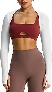 Aoxjox Women's Long Sleeve Open Front Seamless Shrug Thumb Hole Crop Top Workout Cardigan