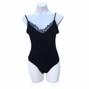 NWT Leith black bodysuit lace trim thong size large