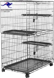 3-Tier Wire Cat Cage Playpen Kennel, Large, 91.44 X 55.88 X 129.54 CM, Black