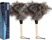 2Pcs Ostrich Feather Dusters Natural Feathers Duster with Wooden Handle Natural