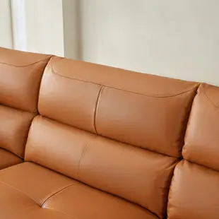 林氏木業義式簡約高背靠枕扶手頭層牛皮三人沙發 S196-海島橙 (H014343673)
