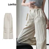 在飛比找蝦皮商城優惠-Lovito 女式休閒素色抽繩紐帶長褲 L73AD111