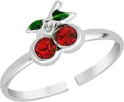 [AeraVida] Sublime Cherry Inlaid Red Cubic Zirconia .925 Sterling Silver Toe or Pinky Ring, Metal, Cubic Zirconia