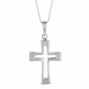 Cross Necklace Sterling Silver Pendant Large Chunky Cut-Out Crucifix - Silverly
