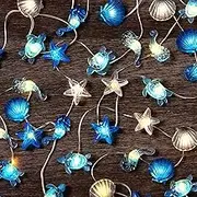 Zhanmai 2 Pcs Ocean Decor String Lights for Bedroom Nautical Theme Seashell Seahorse Conch Lights 10ft 30 LED Battery Operated String Lights for Xmas Tree Ornaments Birthday Holiday Party Decor
