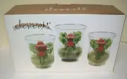 Candle Holders Elements Set 3 Holly Hand painted Glass Christmas Hurricane