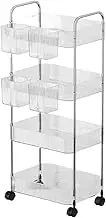 Trolley on Wheels Transparent Storage Rack Trolley Transparent Acrylic Rolling Cart with Hanging Basket Bathroom Trolley(4th Floor)