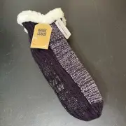 The Original Muk Luks Socks Purple Sherpa Lined Infused Shea Butter Grippers