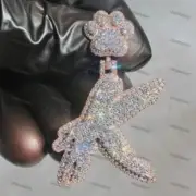 925 Silver Men's 2.13ct Tester Passing Moissanite Letter K with Paw Bail Pendant