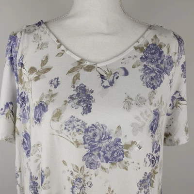 Lane Bryant Short Sleeve T-Shirt Top Plus Size 14/16 White Purple Green Floral