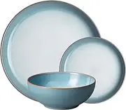 Denby - Azure Blue Dinner Set for 4-12 Piece Ceramic Tableware Set Blue, White - Dishwasher Microwave Safe Crockery Set - 4 x Dinner Plate, 4 x Small Plate, 4 x Cereal Bowl