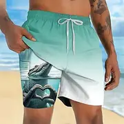 Men's Animal Crocodile Funny Lined Shorts 2 in 1 Board Shorts Swim Shorts Mid Waist Hawaiian Vacation Beach Wear Side Pockets With Compression Liner Elastic Dr